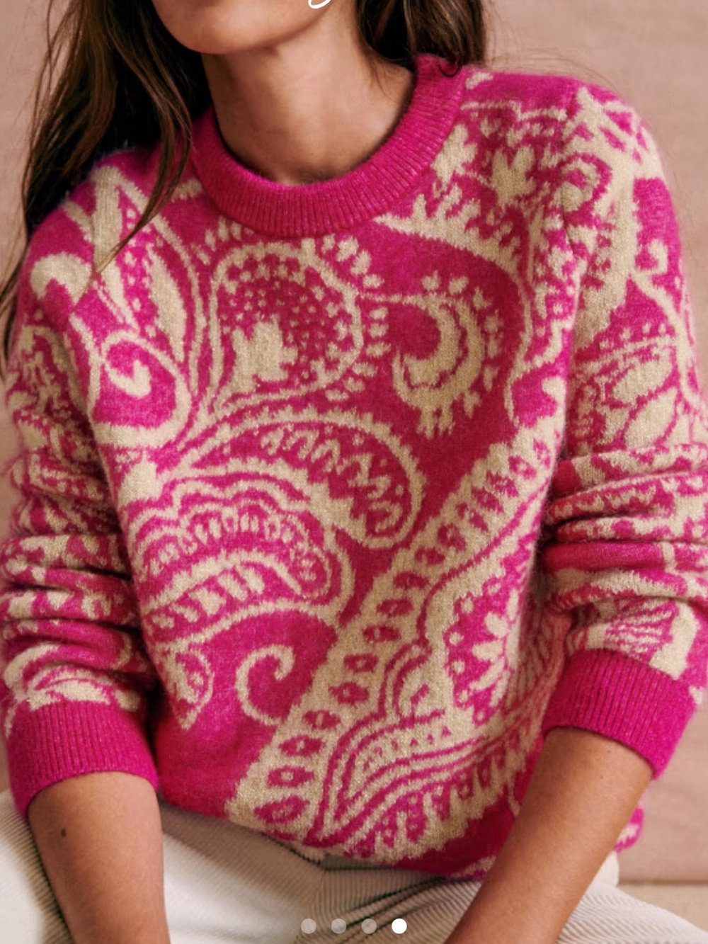 Lovely Melody Paisley Crewneck Sweater - Hot Pink & Cream